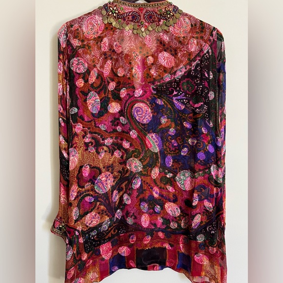 💕Manisha Patel Designs Embellished Boho Paisley Sheer Tunic Top – Size L - Picture 2 of 8